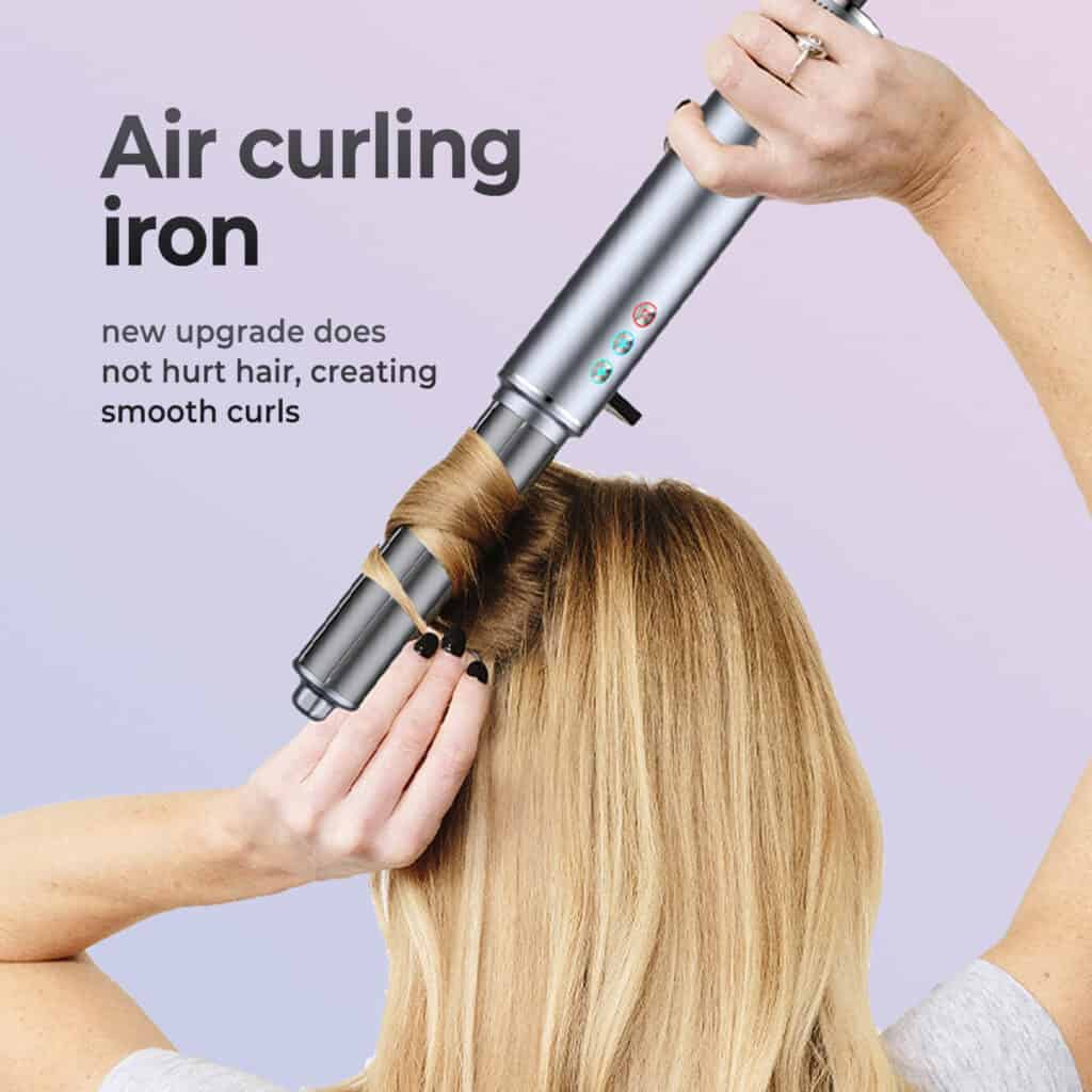 a gril curl hair with 5-in-1 hair dryer brush